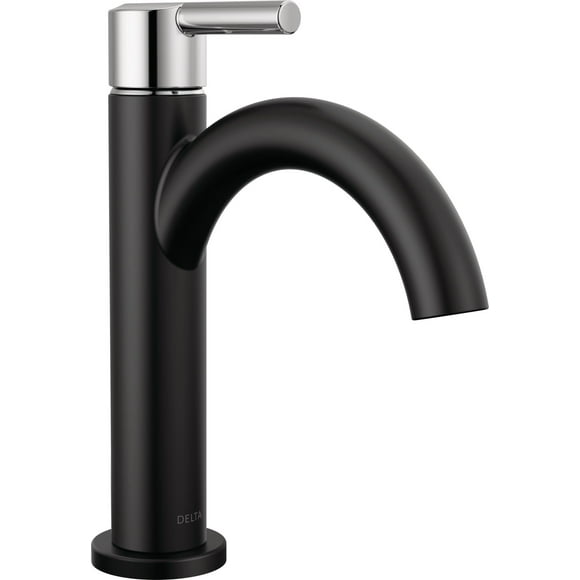 DELTA Faucet Nicoli Matte Black Bathroom Faucet Black/Chrome Single Hole Bathroom Sink Faucet Single Handle Bathroom Faucet Push Pop-Up Drain Assembly Matte Black/Chrome 15749LF-CS