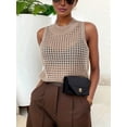 thumbnail image 5 of Womens Summer Knit Sweater Tank Tops Round Neck Crochet Hollow Out Sleeveless Casual Crop Shirt Khaki S, 5 of 8