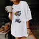 thumbnail image 2 of Moda Mujer Damas Cayó Hombro Mangas Impresión suelta Manga corta Top Pullover Tops Pompotops hfajkhk141522, 2 of 9