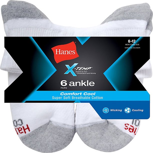 Hanes Hanes Men's 6Pack XTemp Comfort Cool Ankle Socks White, (Shoe