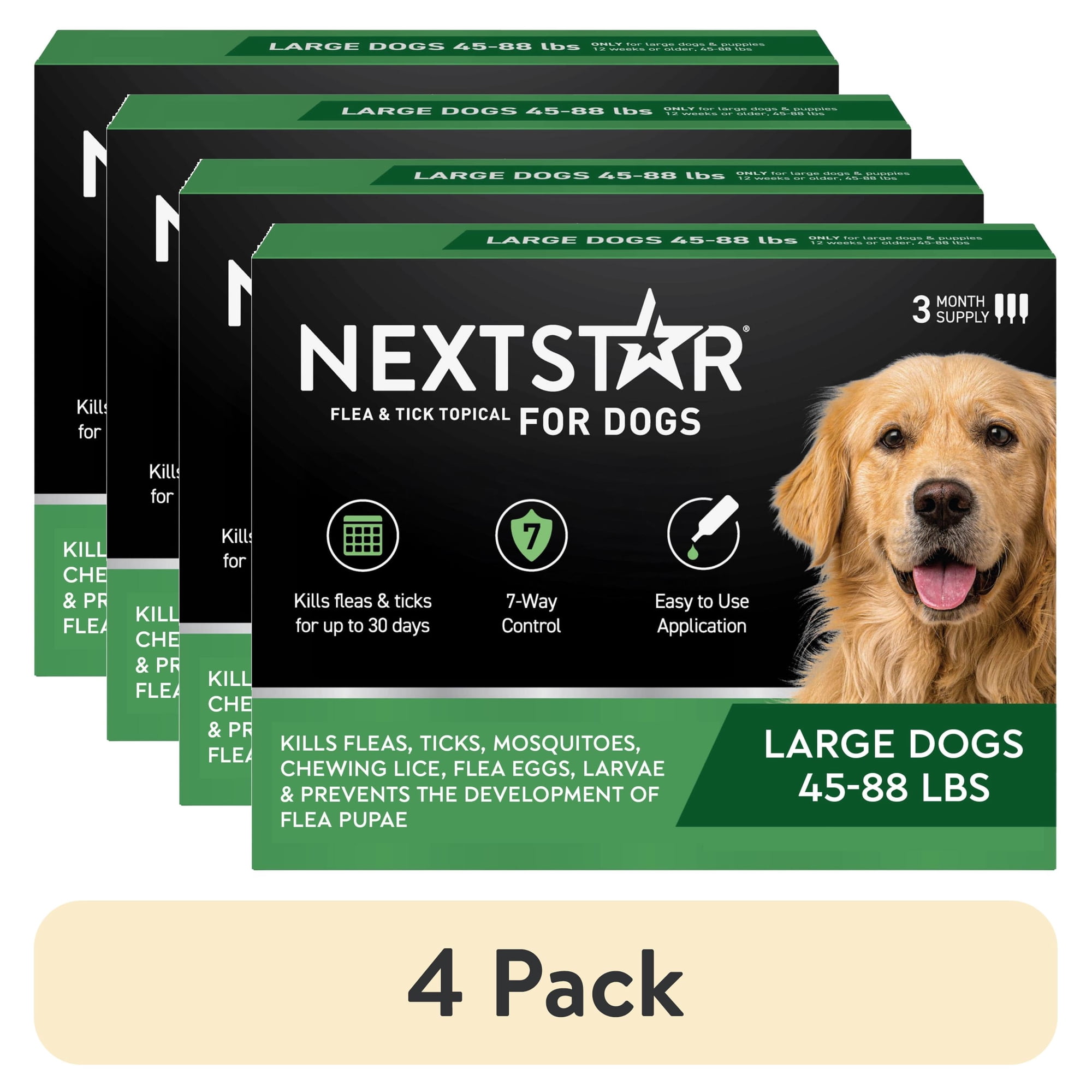 (4 pack) NEXTSTAR Flea & Tick Topical Prevention for Dogs 45-88 lbs, 3-Month Supply