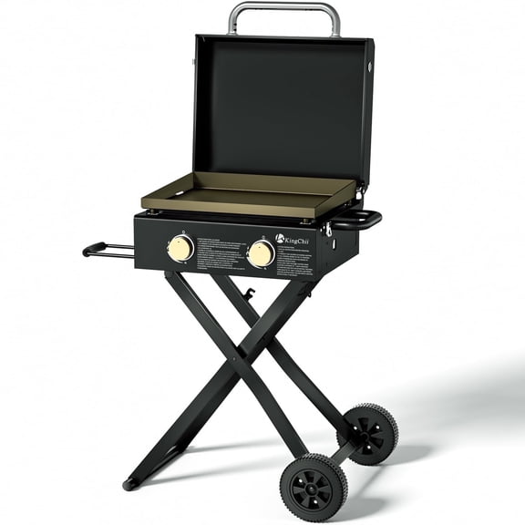 KingChii 2-Burner 18.5" Propane Griddle with Flex-fold Legs for Camping, Tailgating, BBQ, Parties, Backyard & Patio