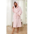 thumbnail image 2 of HEARTNICE Womens Hooded Fleece Robe, Long Fluffy Thick Warm Plush Bathrobe,(Light Pink,S-M), 2 of 5