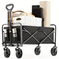 thumbnail image 3 of Chariot Pliable et Rabattable, Chariot Utilitaire de Jardin Robuste 220 Lb avec Roues Tout-Terrain pour Plage, Pelouse, Sports, Camping, Noir, 30 Pouces, 3 of 5