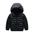 thumbnail image 1 of Innerwin Puffer Coat Solid Color Kids Cardigan Outdoor Hooded Neck Warm Down Jackets Black 140cm, 1 of 2