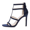 thumbnail image 4 of XYD Women Sexy Rhinestones Strappy Cutout Sandals Stiletto High Heel Open Square Toe Back Zipper Party Dressy Shoes Size 10.5 Navy, 4 of 4