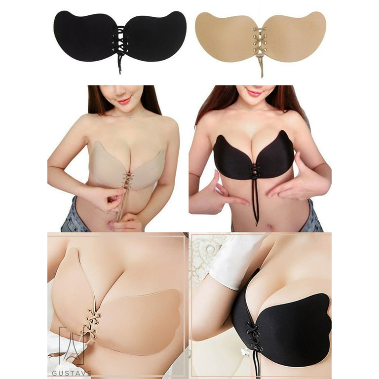 Gustavedesign Women's Strapless Backless Self Adhesive Bra Push Up Silicone  Invisible Bras with Drawstring Suit For Dress Wedding Party D Cup, Nude
