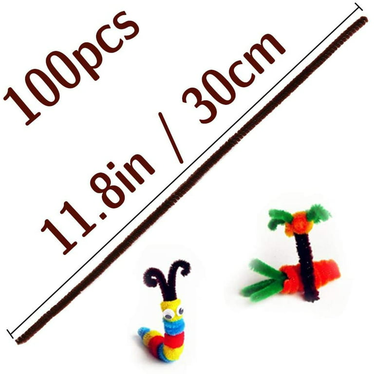100pcs Brown Chenille Stems, Pipe Cleaners, Diy Craft Toy With Scissors