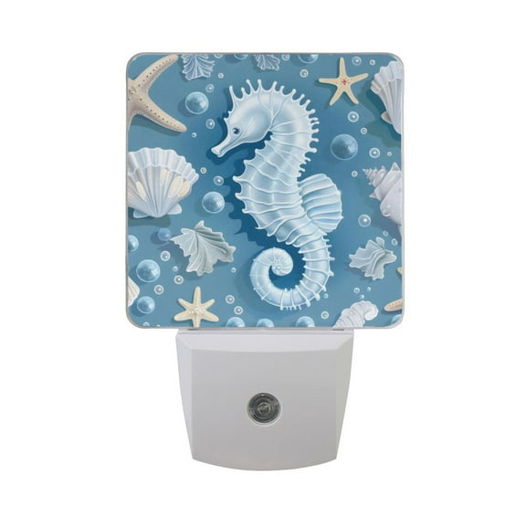 Seahorse Shell Starfish Night Light 2 Pack LED Nightlight Plug into Wall Dusk to Dawn Sensor Soft White