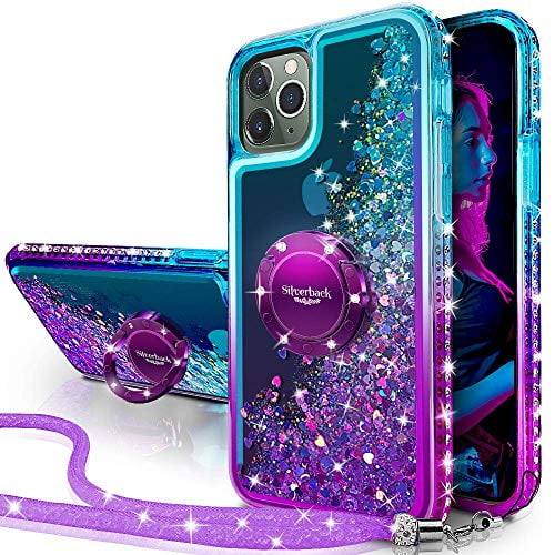 Silverback Designed for iPhone 11 Pro Case, Moving Liquid Holographic Sparkle Glitter Case With Kickstand, Girls Women Bling Diamond Ring Stand Slim Protective Case for Apple iPhone 11 Pro 5.8 -Purple