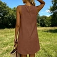 thumbnail image 4 of Ayolanni Crew Neck Dresses for Women Solid Sleeveless Casual Midi Tank Dress Cotton Linen Above Knee Beach Soft Vacation Sundress Brown L, 4 of 9