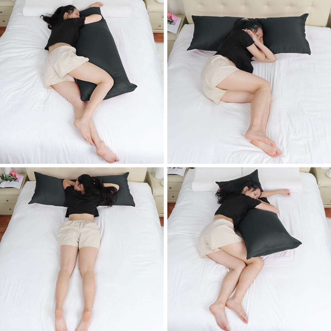 Unique Bargains 3 Pack 100% Cotton Body Pillow Cases Covers with Zipper Black 20" x 54"