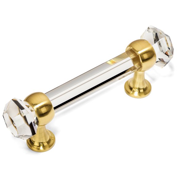 Cosmas 6393BB-C Brushed Brass with Clear Glass Cabinet Handle Pull - 3" Hole Centers