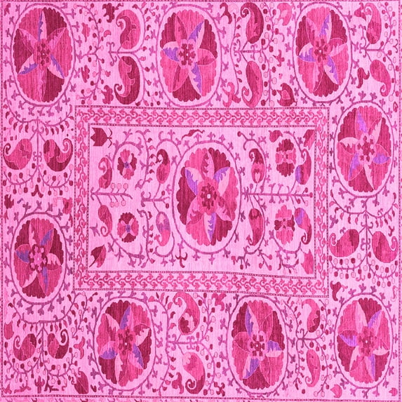 Ahgly Company Indoor Square Oriental Pink Modern Area Rugs, 7' Square