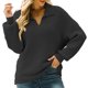thumbnail image 1 of Suéter de punto con solapa para mujer con dobladillo suelto, jersey de manga larga con cuello en V para otoño e invierno, negro S, 1 of 7