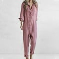 thumbnail image 3 of Nnhbluo Spring Jumpsuits for Women 2024 Casual Dressy One Piece Outfits Button Jumpsuit V Neck Long Sleeve Collared Pockets Long Pants Romper Pink,M, 3 of 6