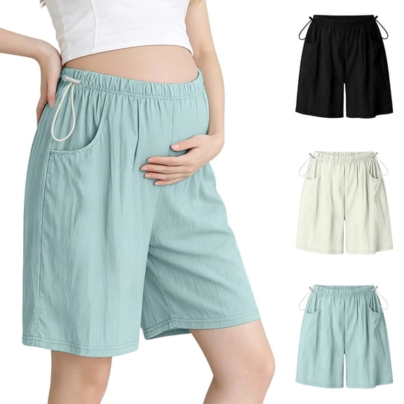 Fancifize Maternity Shorts for Women Wide Leg Adjustable Waist Short Pants Casual Loose Pregnancy Shorts Blue M