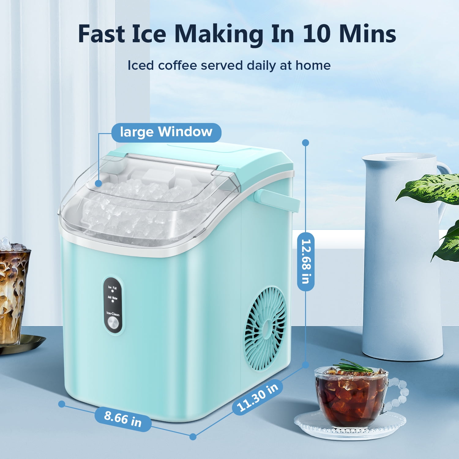  Nugget Ice Maker Countertop, Pebble Ice Maker Machine Pellet Sonic  Ice Maker Dispenser Portable for Home/Kitchen/Office, Soft Chewable Ice,  Making Ice in 6 Mins, 34Lbs/24H, Self-Cleaning, Ink Black : Appliances
