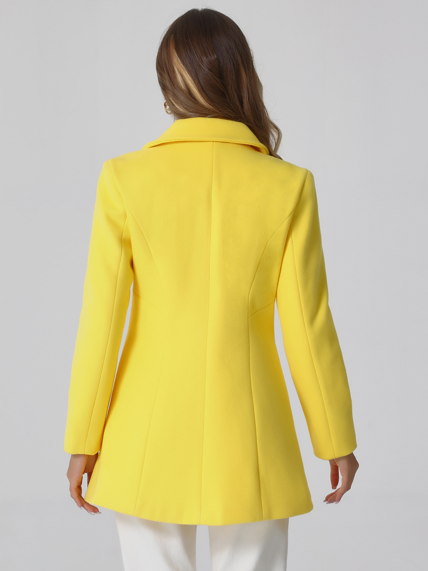 DARING DIVA Women's Peter Pan Collar Double Breasted Winter Trench Coat Yellow M