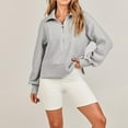 thumbnail image 6 of Baqcunre Half Zip Cropped Sweatshirt Casual Fleece Quarter Zip Up Rib Knit Pullover 2023 Fall Clothes Womens Tops Half Zip Sweatshirt Women,Women'S Sweaters Sweatshirt For Women,Color Grey,Size 2XL, 6 of 6