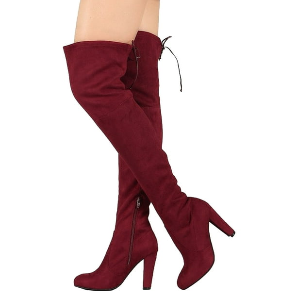 SNJ - Women's Over The Knee High Block Chunky Heel Thigh Heel Faux Suede Boots - Walmart.com