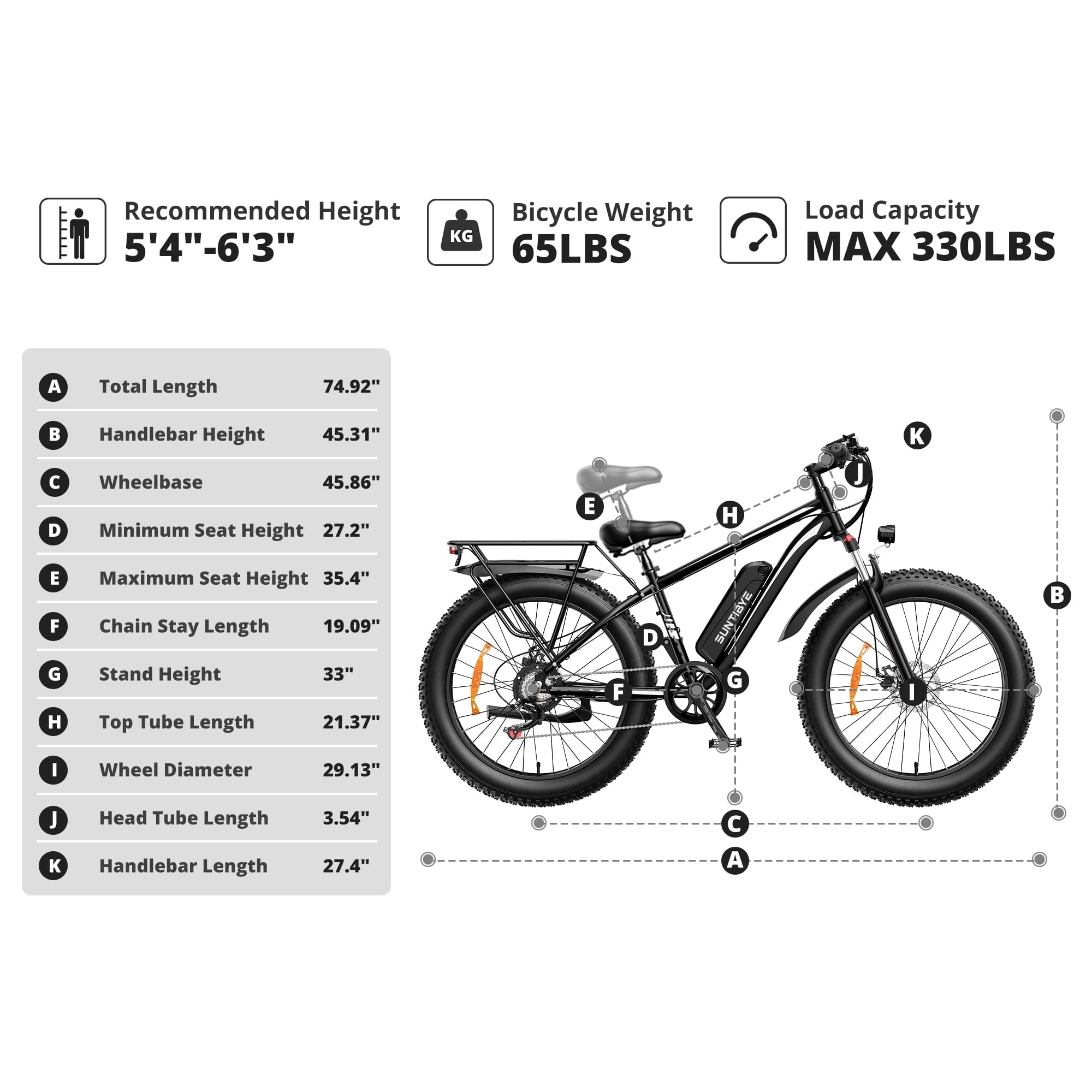 SUNTIBYE 2Pcs EB26 Electric Bike,Fat Tire Ebike for Adults, 1000W Motor, Peak 1500W Mountain Bike 26"x4", 48V 15Ah UL2849
