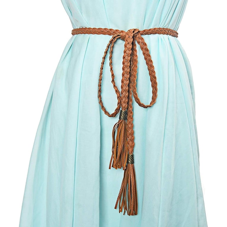 Tassel Braided Rope Belt PU Leather Thin Woven Boho Waistband for Dress Jeans YooGuoGuo Women main image 4