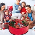 thumbnail image 3 of Large Christmas Wreath Storage Bag 24” - Garland Holiday Container with Tear Resistant Fabric - Featuring Heavy Duty Handles and Transparent Card Slot - (Red), 3 of 8