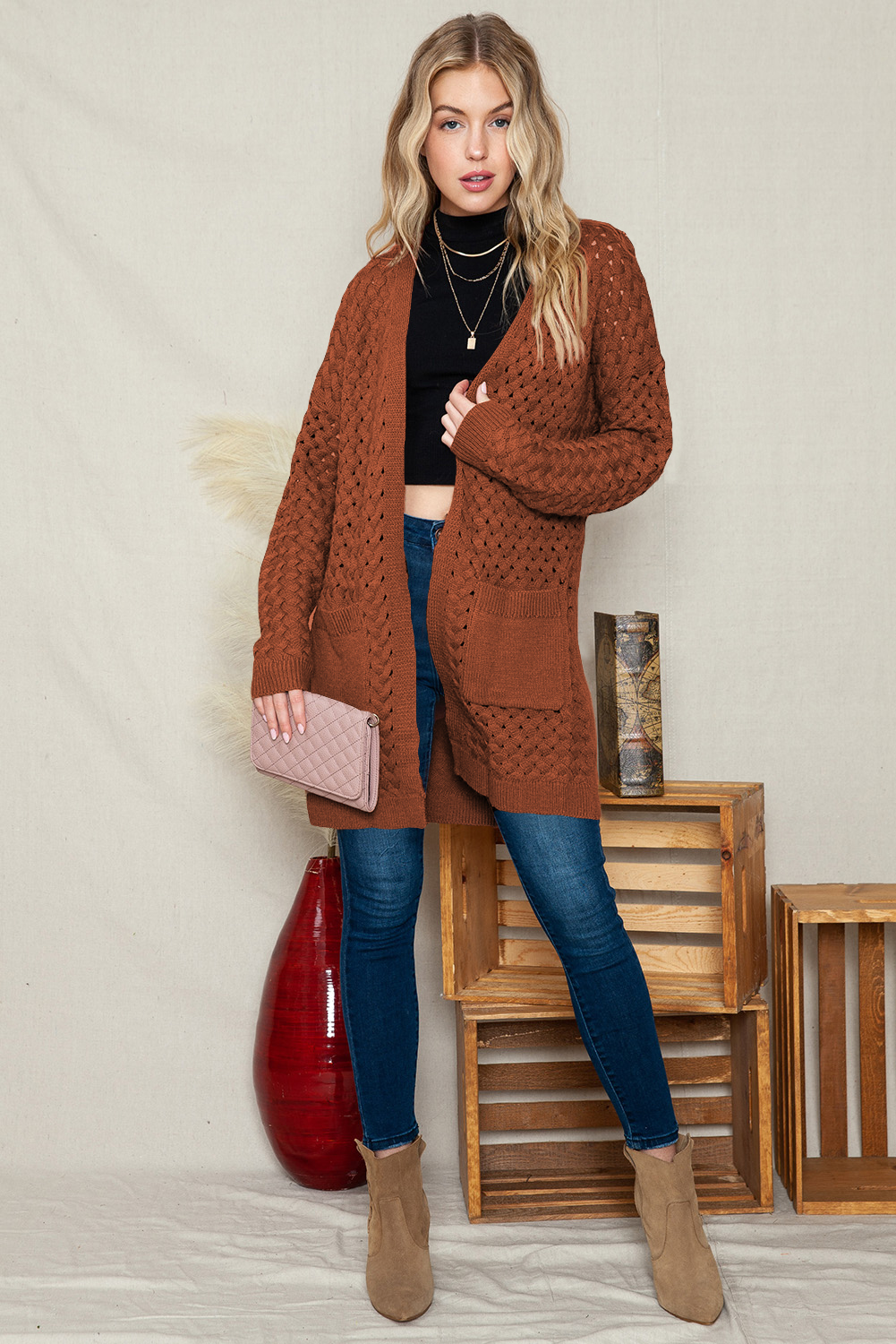SHEWIN Women's Oversized Cardigan with Pockets, Long Sleeve photo 5