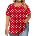 thumbnail image 3 of Feancey Plus Size Blouses for Women Dressy Casual Polka Dot Print Tunic Tops Button up Round Neck Short Sleeve T-Shirts 2025 Trendy Going Out Tee Shirt Red 5XL, 3 of 7