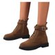 thumbnail image 2 of Zapatos Botines mujer Botas planas con punta sólida zapatos informales de encaje botines cortos de invierno sin cordones botas redondas para mujer botas térmicas de felpa para mujer (Brown 8.5), 2 of 7