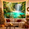 thumbnail image 3 of Tropical Waterfall With Pink Flowers, Peaceful Photographic Style for Nature Lovers, Nature Wall Art, Housewarming Gift Tapestry Wall Hanging for Bedroom and Living Room, 3 of 7
