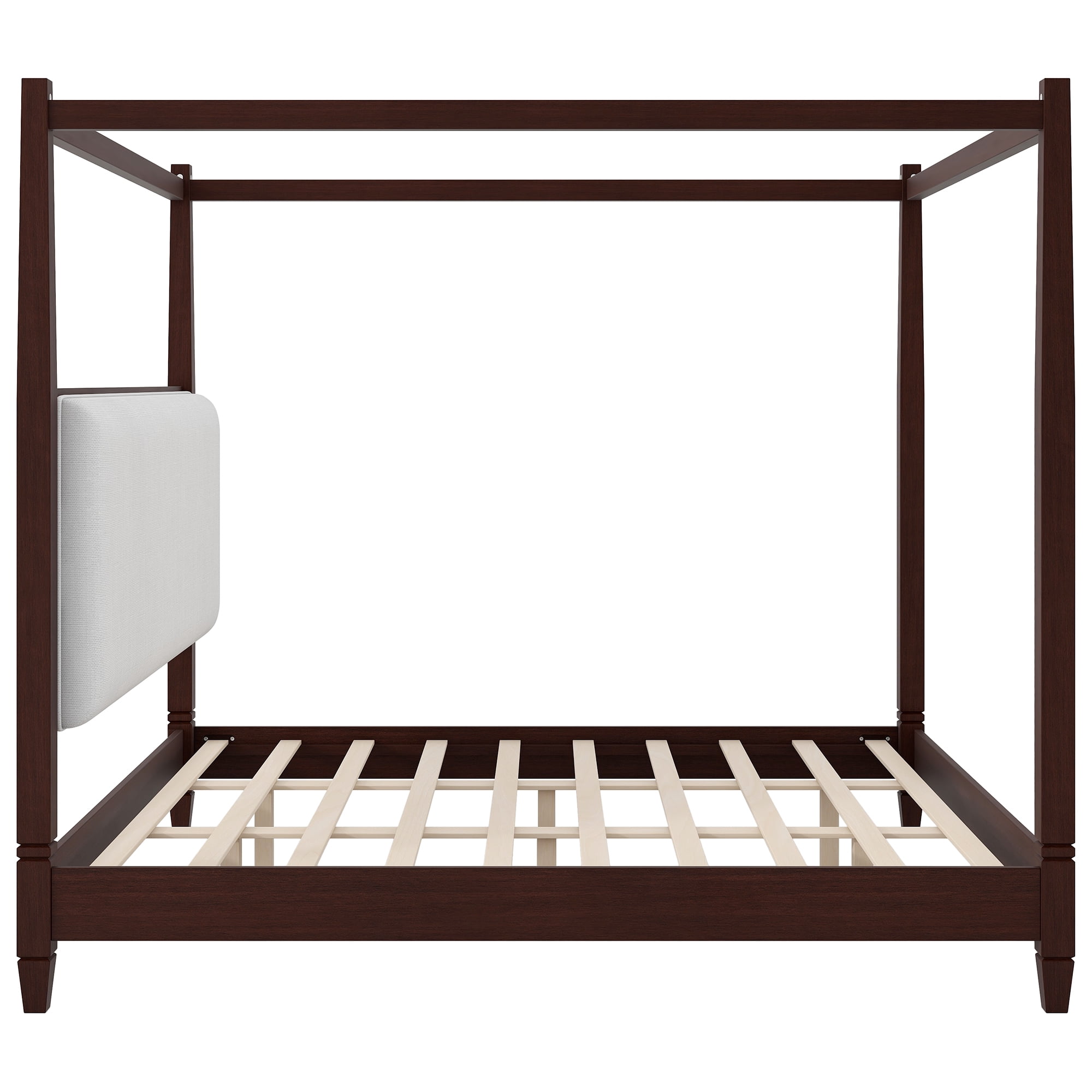 Euroco Wood King Size Canopy Platform Bed with Upholstery Headboard, Espresso