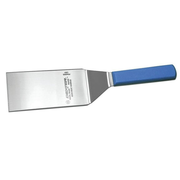 Dexter Cool Blue Basics Stainless Steel Hamburger Turner with Blue Polypropylene Handle - 6"L x 3"W Blade