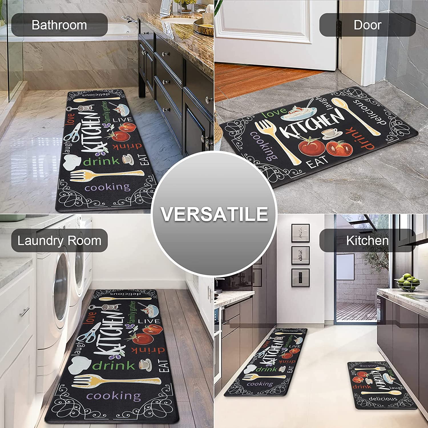Findosom Anti Fatigue Kitchen Rug Mats Set of 2 Kitchen Runner Rug Waterproof Non-Slip 0.4" Thickness Comfort Standing Mat 18"x30"+18"x47" Colorful
