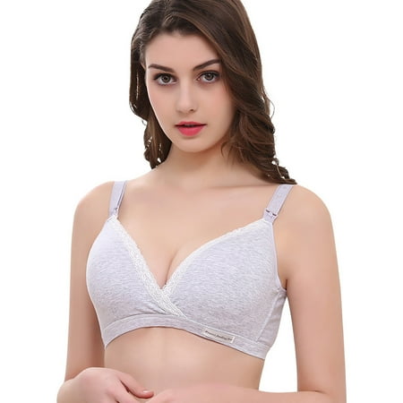 Penkiiy Women Nursing Bras Ladies Comfortable Breathable No Steel Ring Front Buckle Breastfeeding Bra Woman Underwear Gray Bras