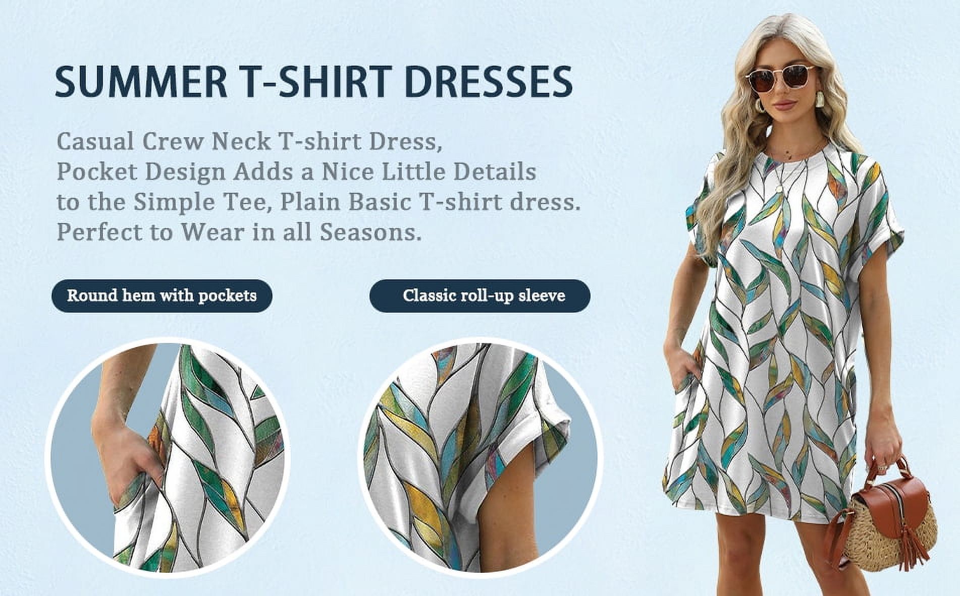 TEMOFON Women's Floral T-Shirt Dress with Pockets photo 8