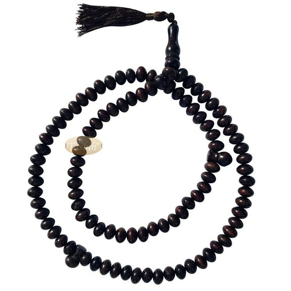 Large Wood Misbaha Tasbih Prayer Beads 8X11Mm Dark Brown Boxwood Muslim Necklace