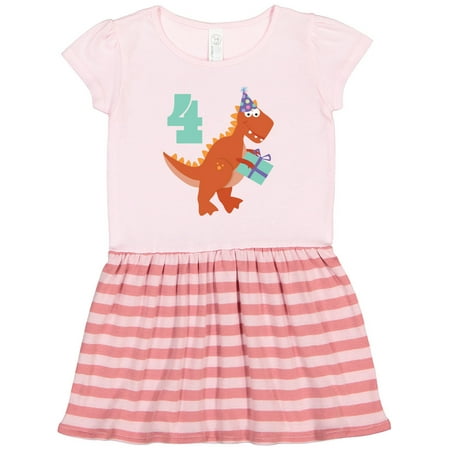 

Inktastic 4th Birthday Dinosaur Gift Toddler Girl Dress