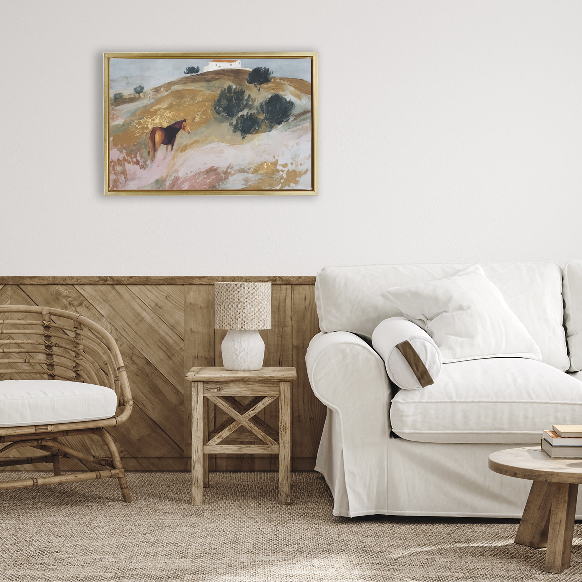 Stupell Industries Horse in Tuscan Countryside Gold Framed Floater Canvas Wall Art, design by Chromatic Storm Studio