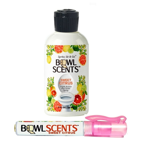 Bowl Scents Citrus Toilet Spray | 2 oz Refill Pink Traveler | Prevents Nasty Poop Smell