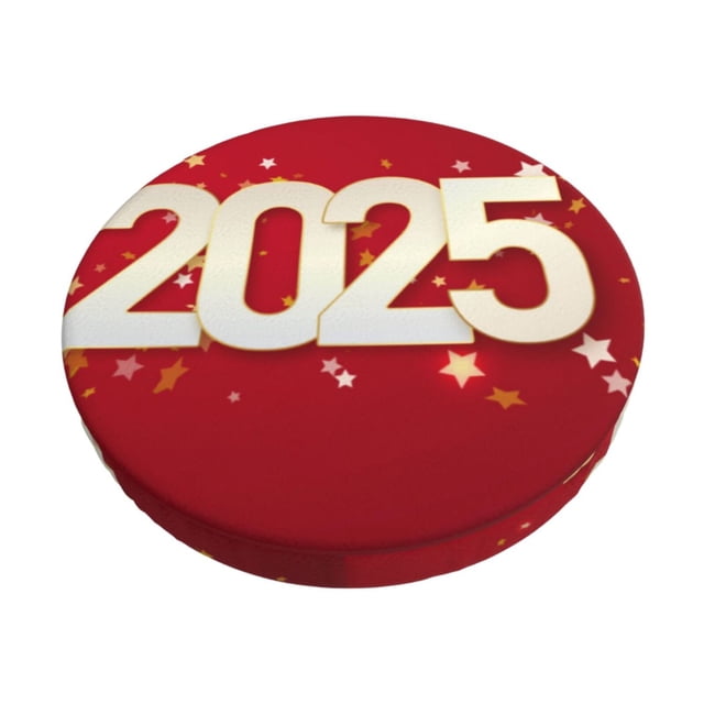 Disketp Happy New 2025 Year Funda Redonda para Taburete, Funda de Cojín para Silla de Bar Suave y Elástica-14 inch