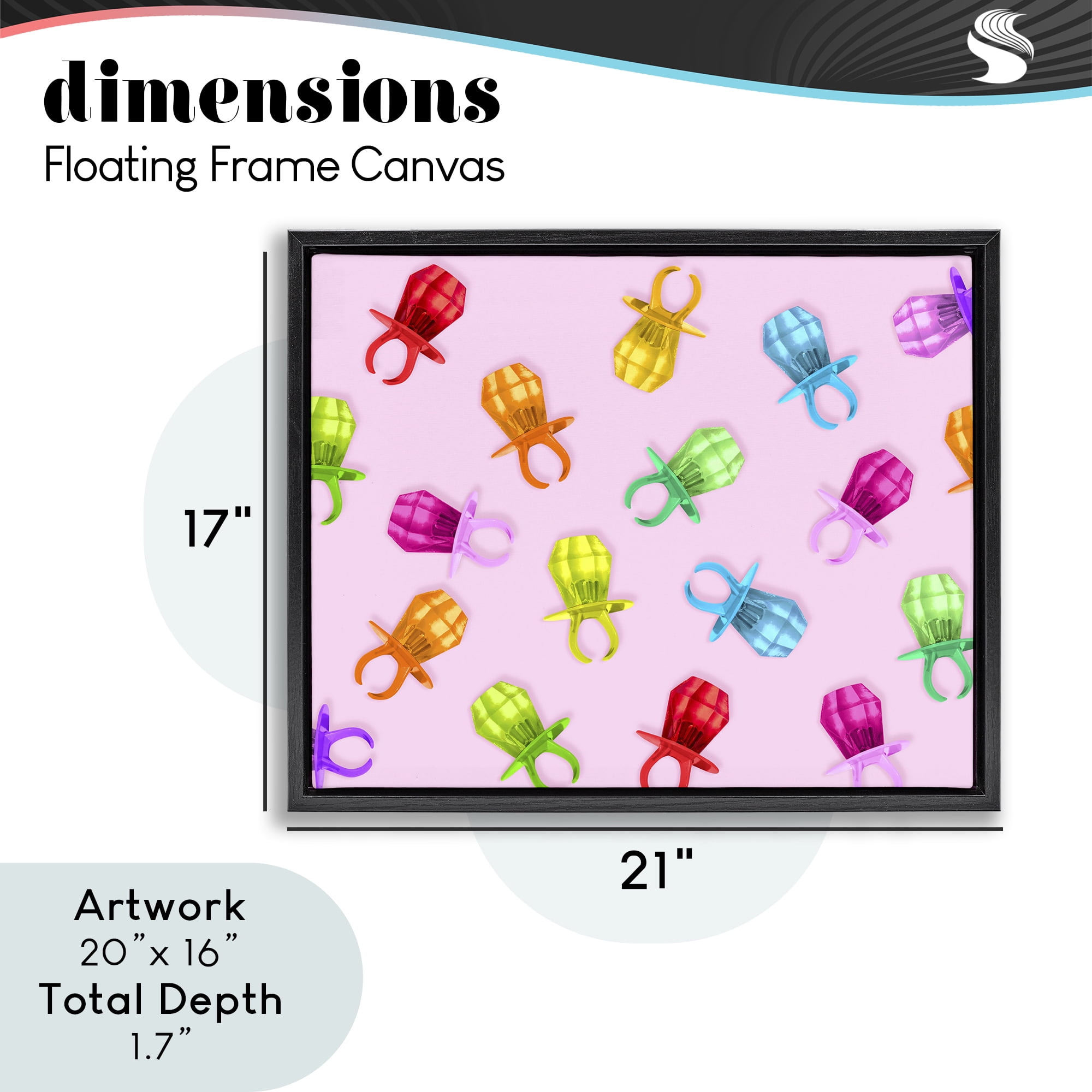 Stupell Industries Candy Gem Ring Party Pattern Black Framed Floater Canvas Wall Art, design by LISH Creative
