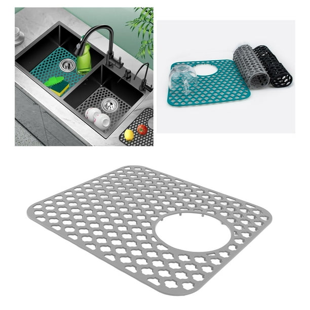 Alfombrilla De Silicona Para Fregadero, Rejilla Protectora Para Fregadero De Cocina De 13,6" X 11,6", Alfombrillas Antideslizantes Para Fregadero Con Drenaje Trasero De 4,7"