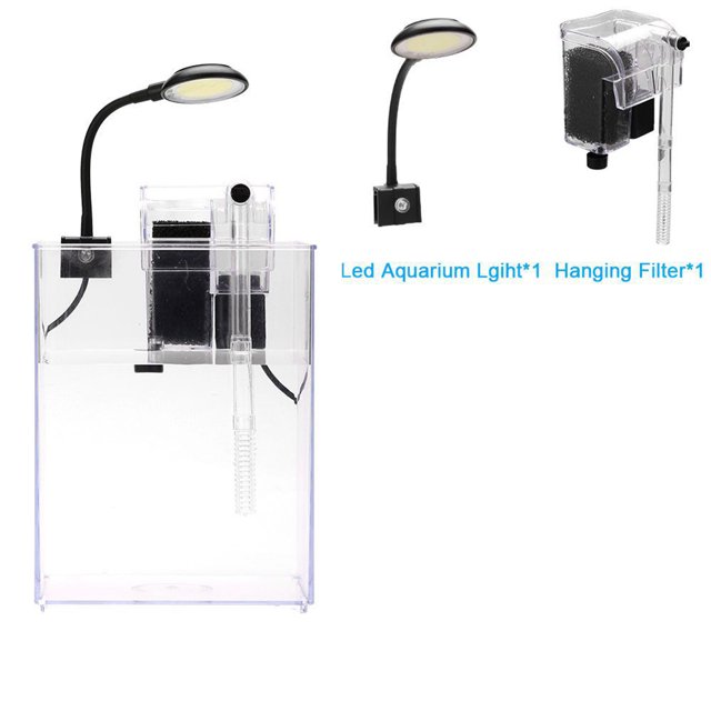 BeesClover Small Fish Tank, Aquarium Tank With LED Light, Wall Mounted Filter, Ecological Filtration, Oxygenation And Wave Making, Square Fish Tank For Living Room