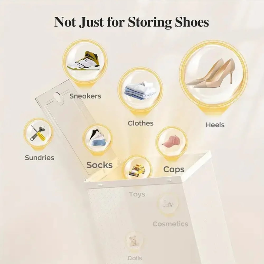 24PCS Thick Transparent Shoe Box with Lid, Foldable & Stackable Plastic Shoe Rack Organizer - Waterproof, Space-Saving Storage for All Shoe Types - Ideal for Foyer, Bedroom, Home, Dormitory - White