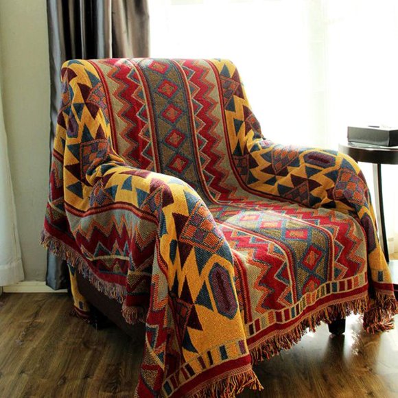 Bohemian Geometric Blanket, Boho Fabric Sofa Blanket Cover for Sofa Bed Chair Living Room, Bedroom