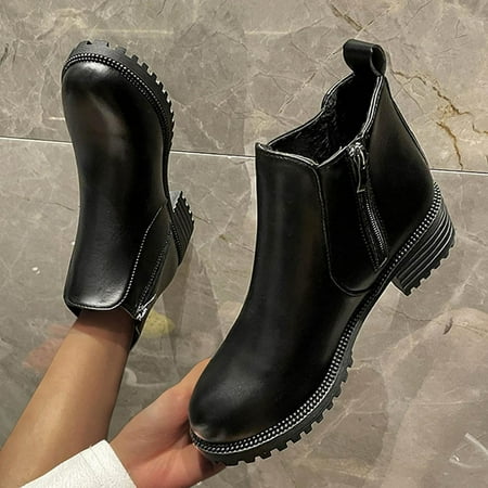 

HOMBOM Mom Womens Fall Shoes Medium Fall Boots For Women 2022 Fall&Winter Rain Boots Low-heeled Ankle Boots Christmas Boots For Reduced Price