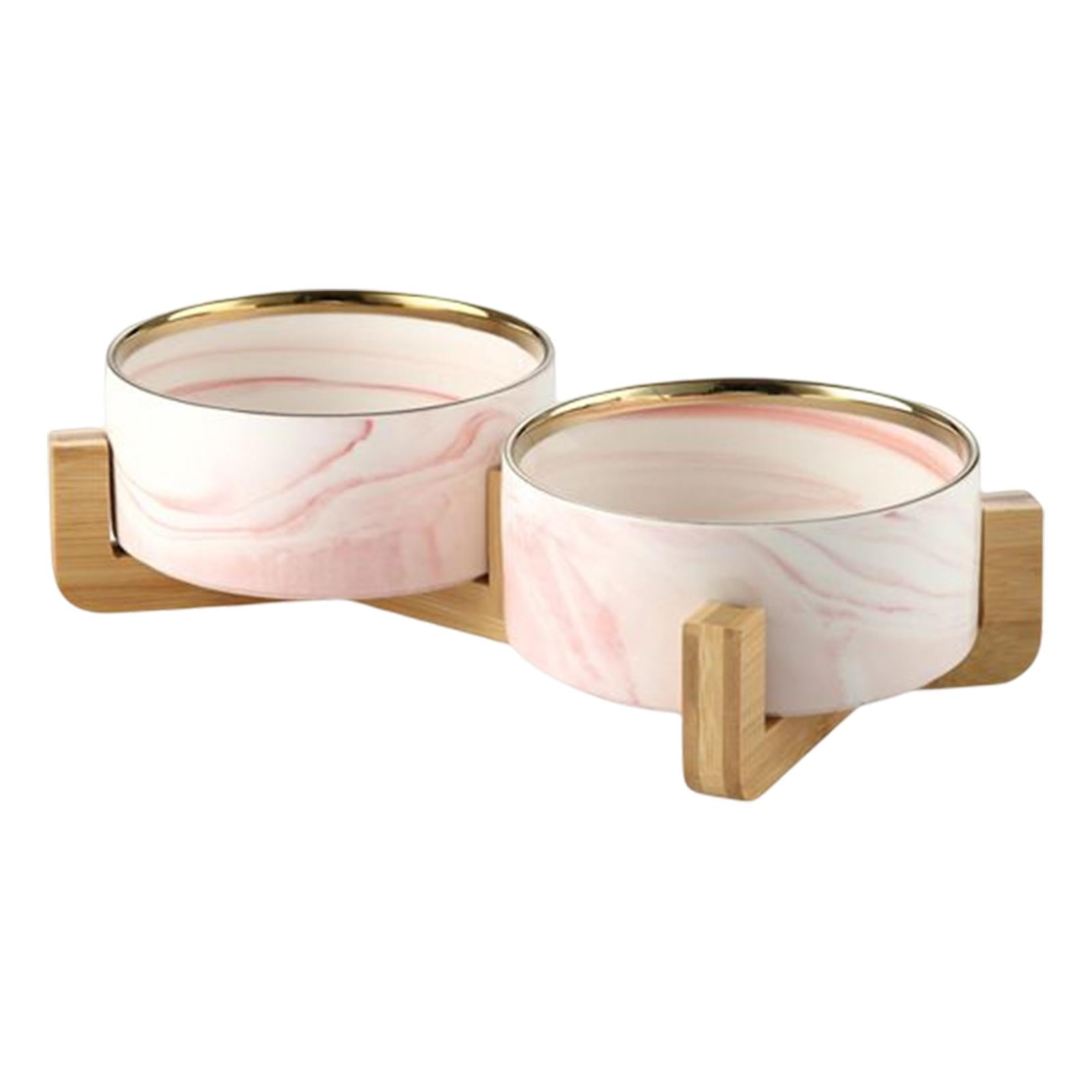 cat and dog Bowl Dish with Wood Stand Drinking Eating Feeding Bowl Food Container Cat Elevated Feeder Pet Bowl Cat Food Bowl Double Bowl