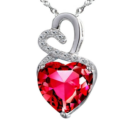 Devuggo Infinity 4.0 Carat TCW Heart Cut Gemstone Created Ruby 925 Sterling Silver Necklace Pendant with free 18 Chain